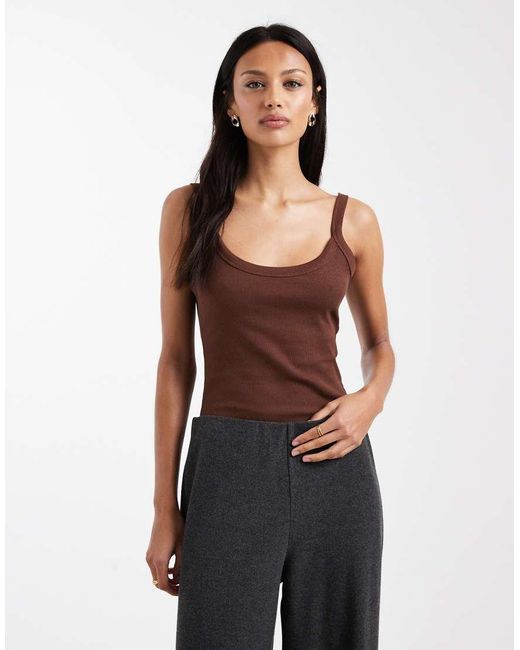 ASOS Katoenen Geribbelde Bodysuit Met Lage Ronde Rug in het Brown