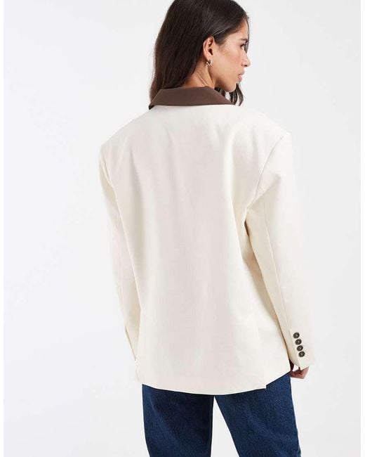 ASOS White Linen Blend Contrast Lapel Blazer Set