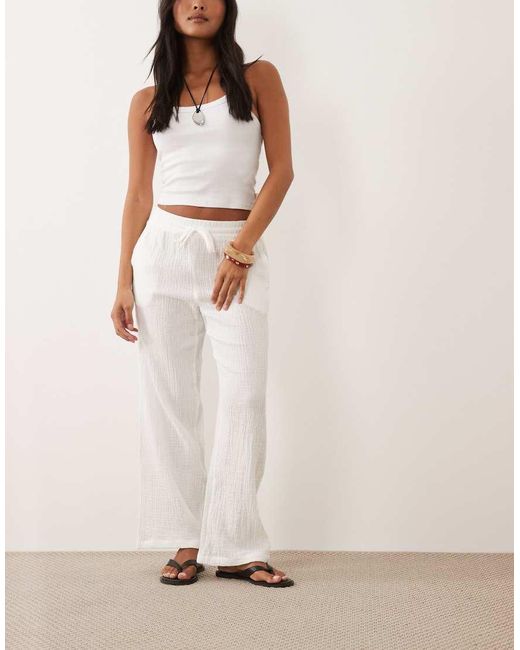 JDY Petite White Wide Leg Cheesecloth Pants