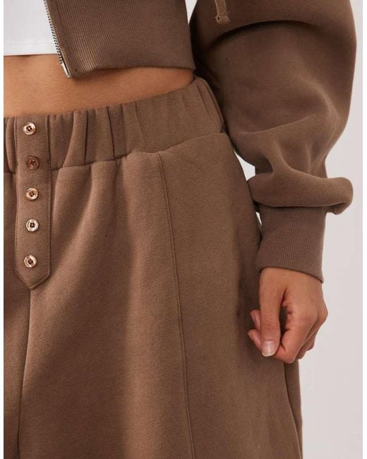 Wanderdoll Brown Sloane Premium Cotton Blend Button Front Detail Barrel Leg Trackies