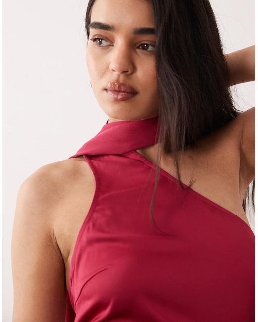 ONLY Red Scarf Detail One Shoulder Midaxi Dress