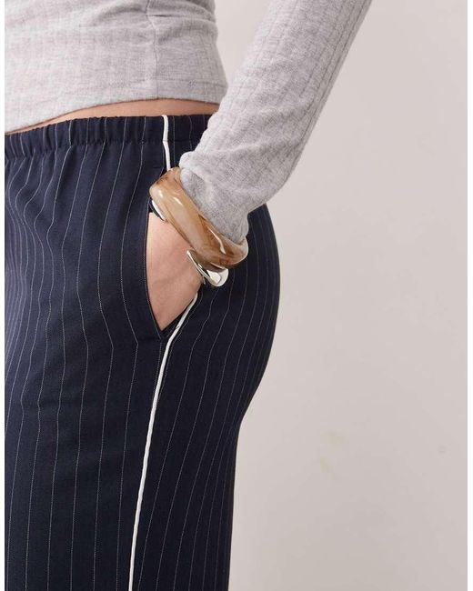New Look Blue Pinstripe Wide Leg Trousers
