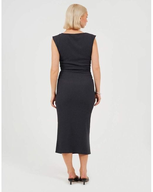 Brave Soul Blue Textured Jersey Midi Dress With Gathered Detail