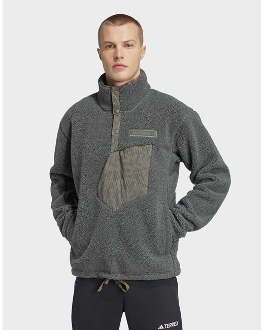Sudadera Verde Hiedra Sin Cierres De Felpa Mullida Terrex Xploric High Pile Fleece De -Negro Adidas de hombre de color Gray