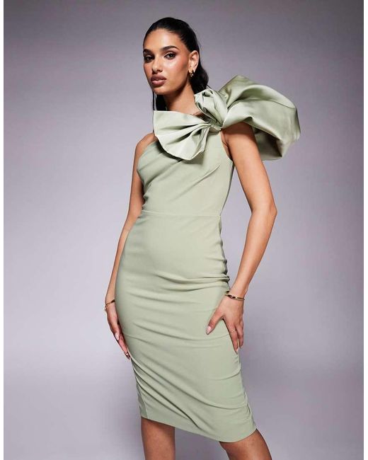 lavish alice green dresses One Shoulder Detail Midi Dress in lavish alice green one shoulder dress