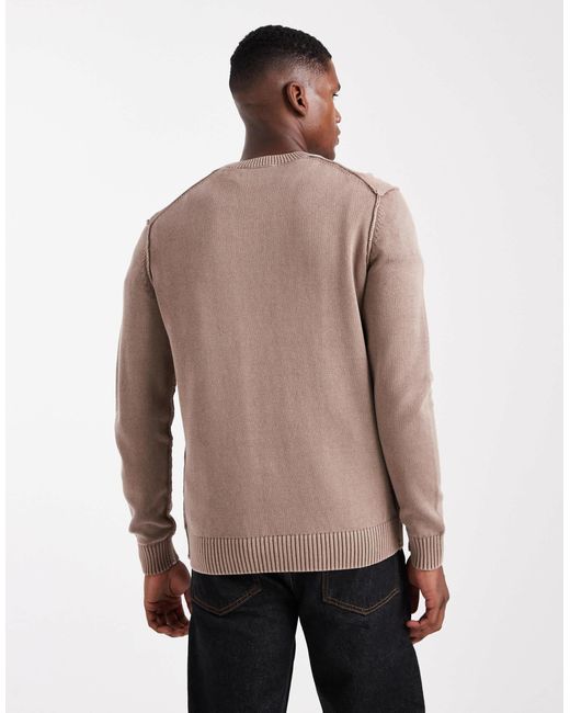 Only & Sons Natural Regular Fit Crew Neck Knit Jumper With Exposed Seam for men