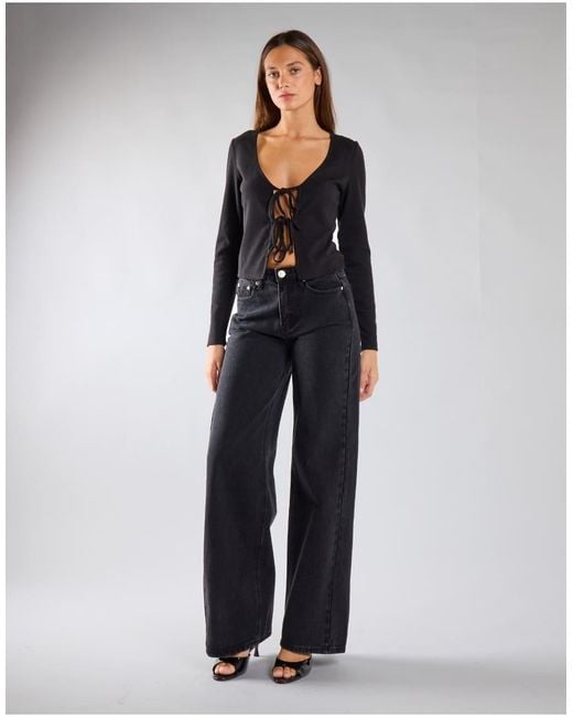 NARRATED Black Long Sleeve Tie Front Top