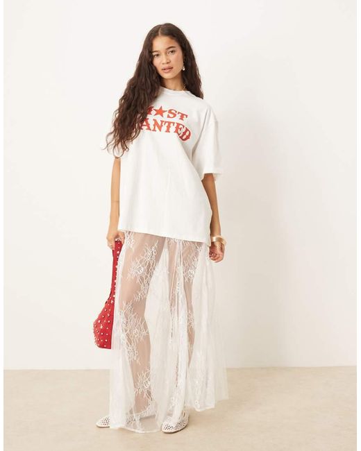 ASOS Kanten Maxi Rok Met Godetplooien in het Natural