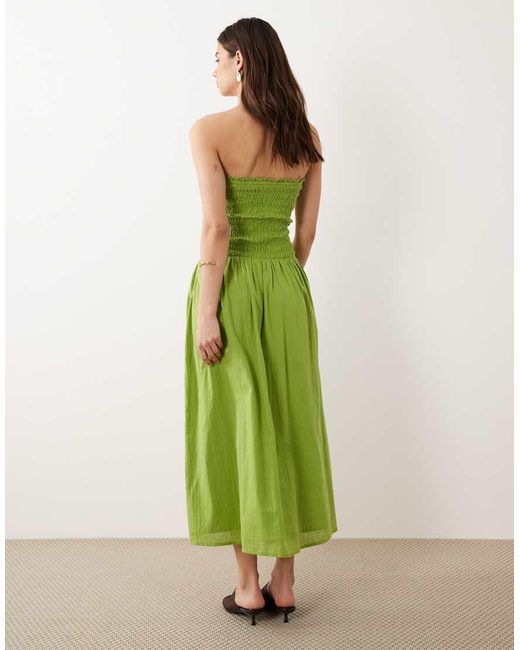 Nobody's Child Green Mandy Cotton Bandeau Shirred Bodice Midi Dress