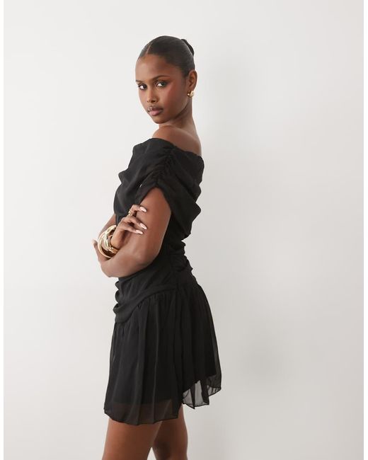 Fashionkilla Black Exclusive Chiffon Off Shoulder Asymmetric Hem Mini Dress