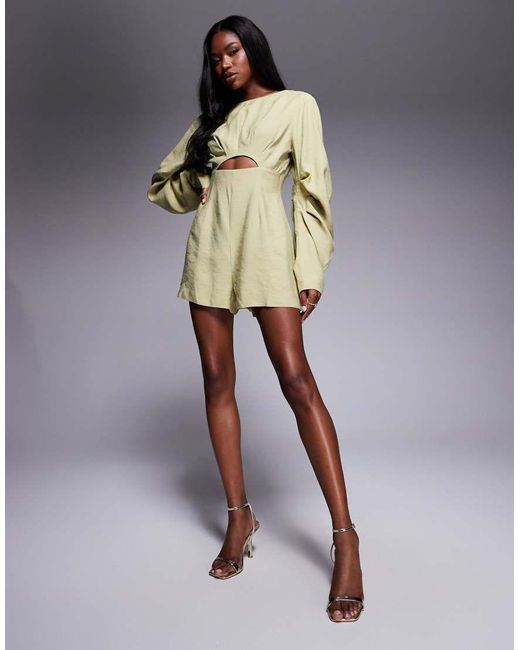ASOS Playsuit Met Gebogen Mouwen En Geplooid Detail in het Natural