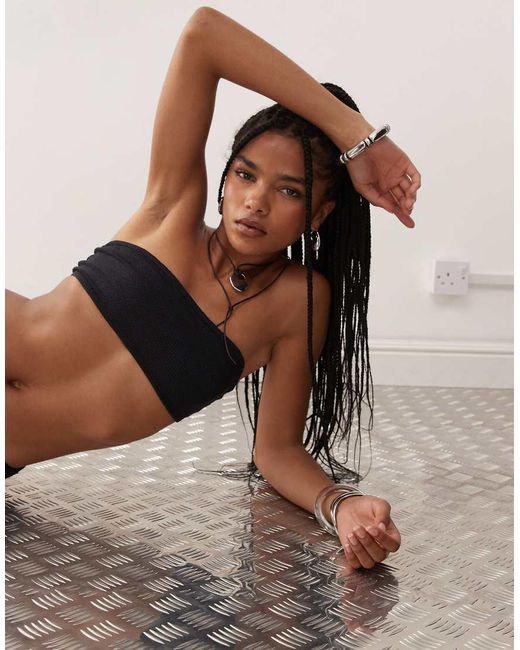 Collusion Brown Mix And Match Crinkle Bandeau Bikini Top