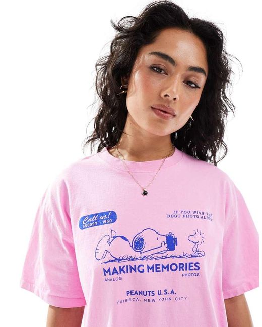 Pull&Bear Pink Snoopy & Peanuts Tee