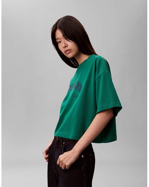 Calvin Klein Green Heritage Logo Cropped Boxy T-shirt