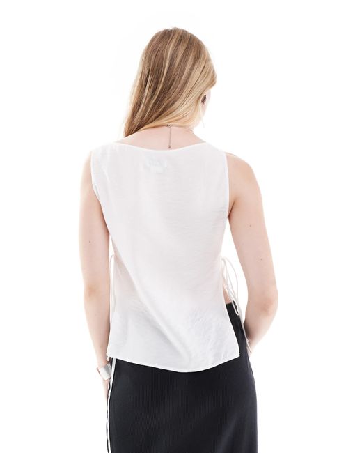 Weekday White Cintia Boat Neck Top With Side Tie Detail