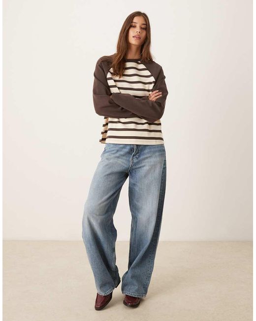 ASOS Brown Interlock Long Sleeve Contrast T-shirt With Chocolate Stripe