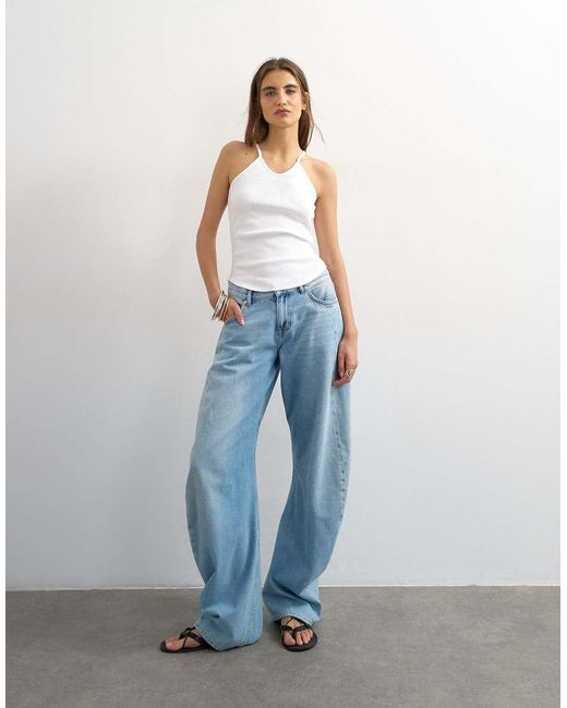 TOPSHOP Blue Rib Spaghetti Strap Curve Hem Vest