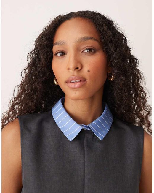 ASOS Gray Shift Mini Dress With Contrast Shirt Collar And Hem