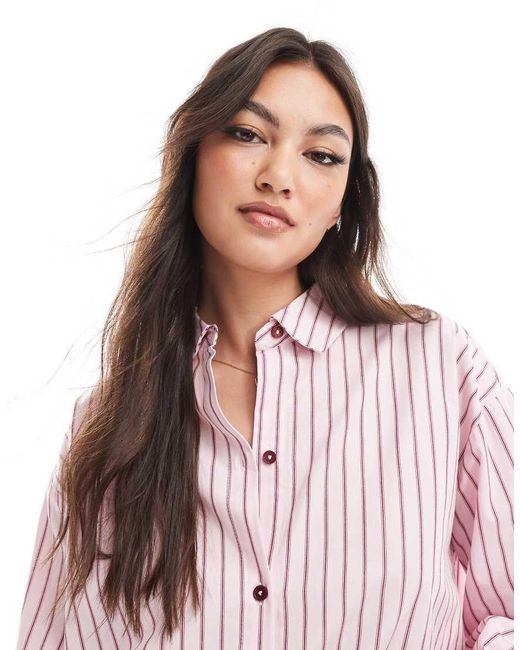 Pull&Bear Oversized Gestreept Overhemd in het Pink
