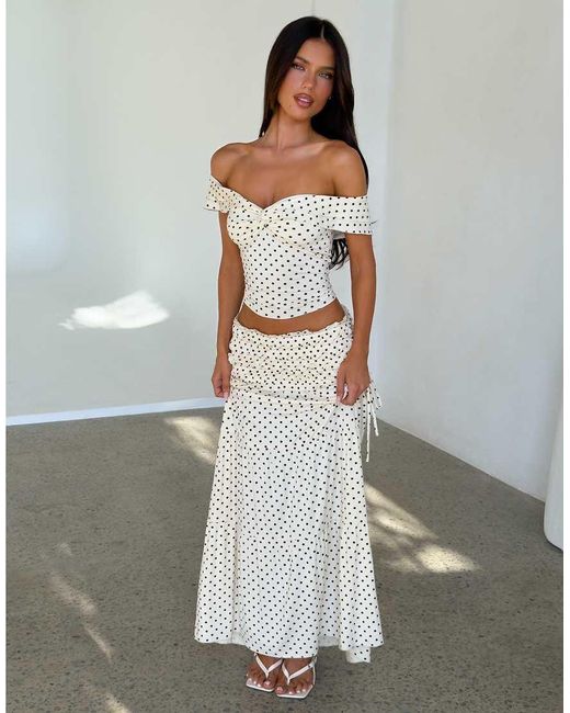 Tiger Mist Natural Denali Ruched Drop Waist Maxi Skirt