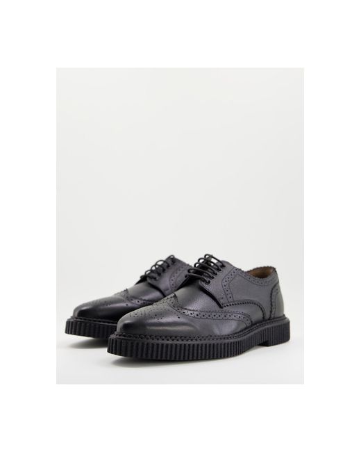 Bolongaro Trevor Black Leather Brogue Shoes With Ridge Sole for men