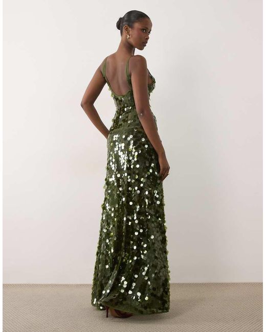 ASOS Green Disc Scatter Sequin Scoop Neck Maxi Dress