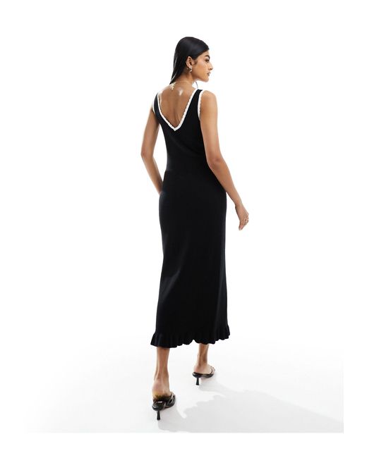 ASOS Black Knitted Moss Stitch Maxi Dress With Contrast Trims