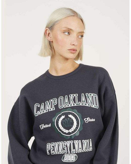 Brave Soul Blue Crew Neck Graphic Print Sweatshirt