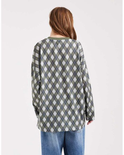 Collusion Gray Argyle Textured Long Sleeve Top