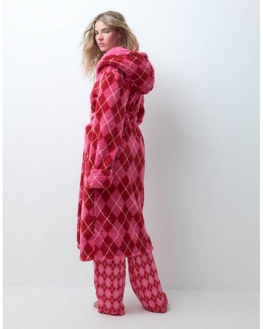 Loungeable Red Cosy Hooded Midi Dressing Gown