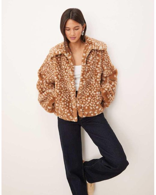 Threadbare Blue Faux Fur Jacket With Oversized Collar