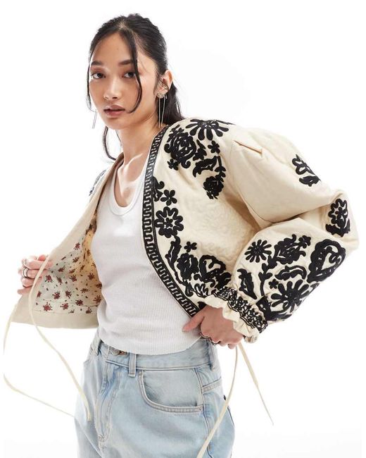 Free People White Boho Cropped Broderie Tie Up Jacket