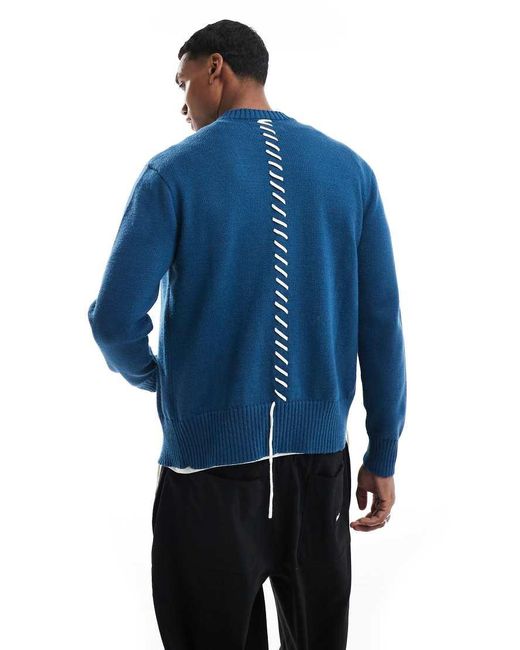 Native Youth Blue Lace-up Detail Relaxed Cardigan for men