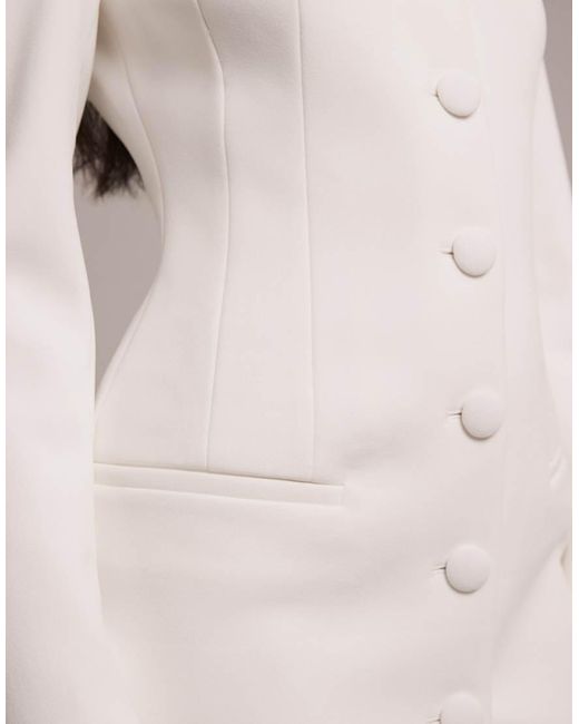 Wanderdoll Natural Pippa Bridal Tailored Button Down Shoulder Pad Detailing Mini Dress