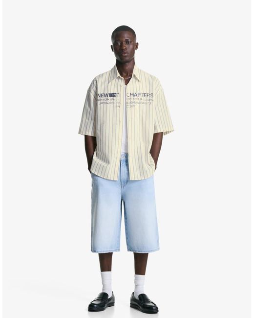 Bershka Oversized Overhemd Met Korte Mouwen En Print in het Natural voor heren