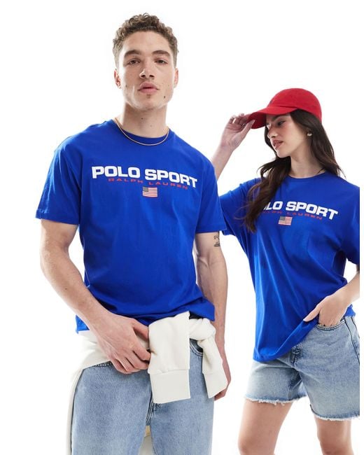 Sport capsule - t-shirt unisexe coupe oversize standard avec grand logo drapeau sur la poitrine - roi Polo Ralph Lauren en coloris Blue