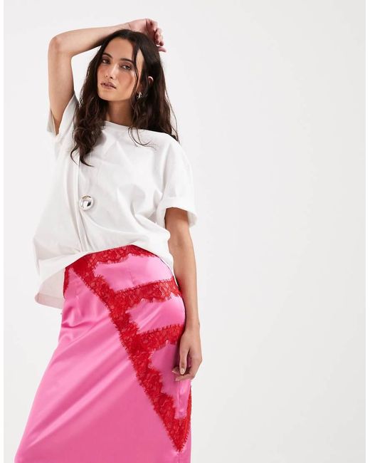 Never Fully Dressed Pink Lace Trim Satin Maxi Skirt Co-Ord