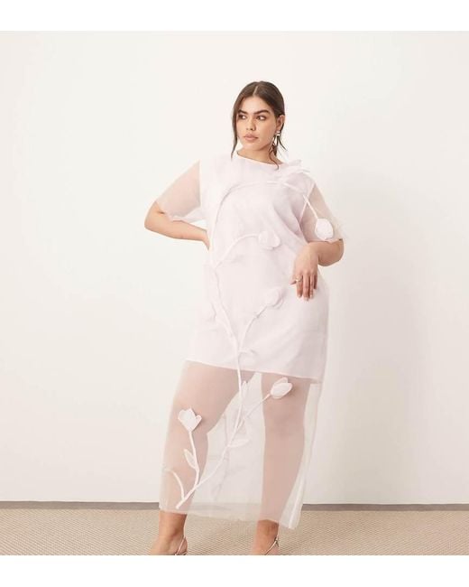 ARRANGE Pink Curve Organza Floral Applique Maxi Dress