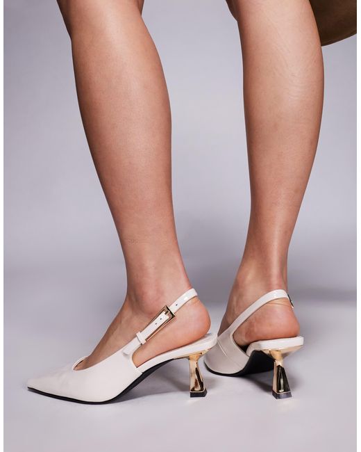 SIMMI White Simmi London June Wide Fit Pointed Slingback Kitten Heels