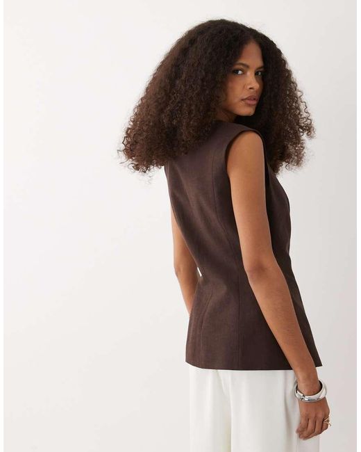 Top Chocolate Sin Mangas Con Botones De Mezcla De Lino ASOS de color Brown