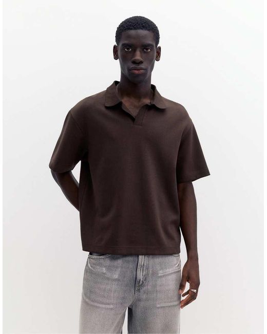 Pull&Bear Brown Short Sleeve Interlock Polo Shirt for men