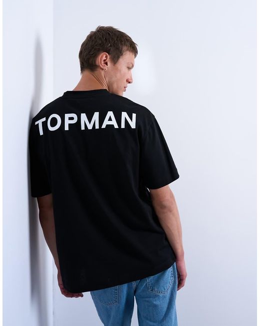T-Shirt Oversize Nera Con Stampa Sul Davanti E Sul Retro di Topman in Black da Uomo