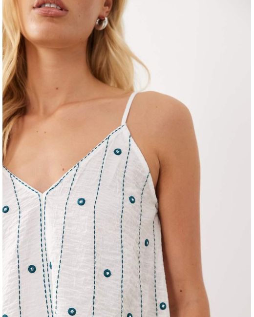 Mango White Teen Embelished Stitch Detail V-Neck Cami
