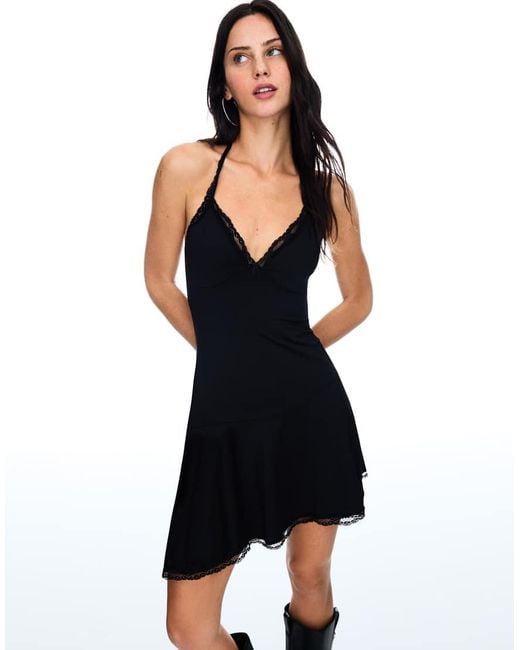 Bershka Black Strappy Lace Mini Dress