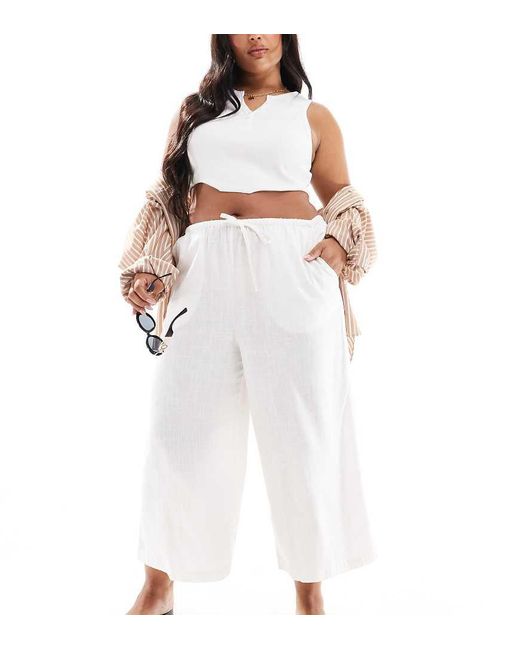 Pantalones Culotte Blancos Sin Cierres De Mezcla De Lino De Asos Design Curve ASOS de color White