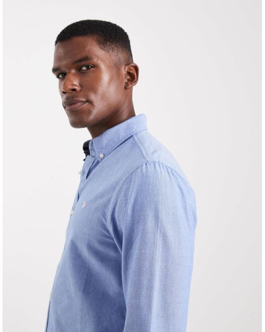 Superdry – classic – langärmliges oxford-hemd aus chambray in Blue für Herren