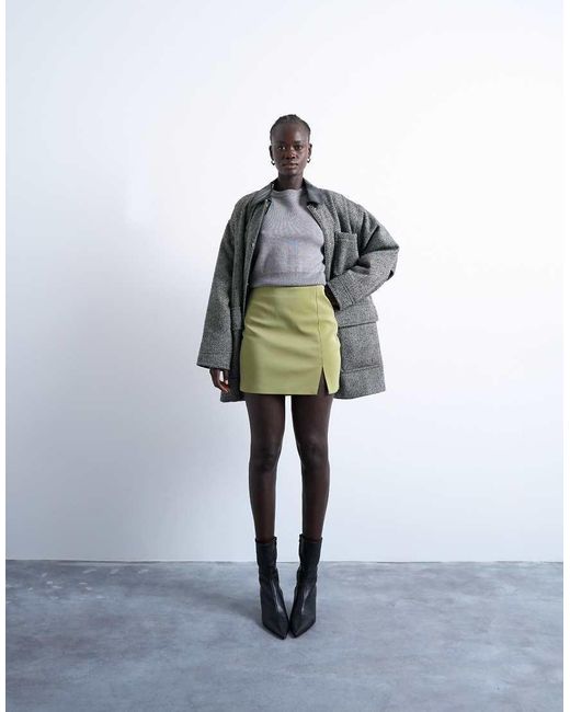 TOPSHOP Gray Faux Leather High Shine Mini Pelmet Skirt