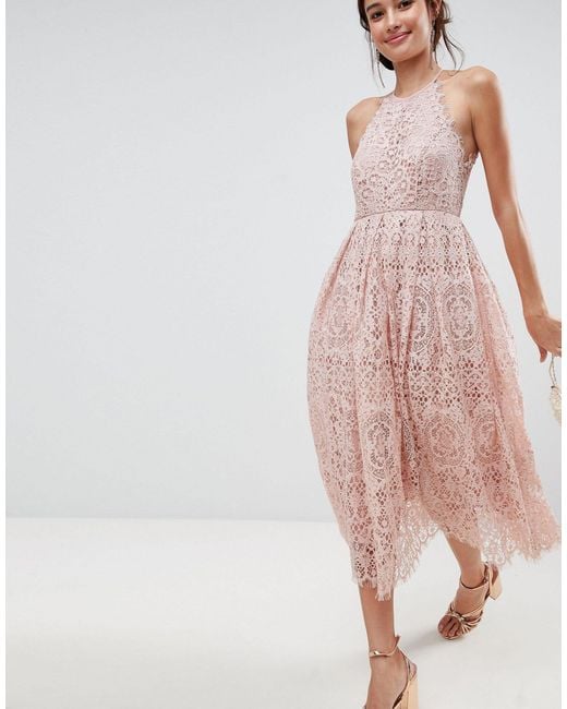 asos lace pinny scallop edge midi prom dress