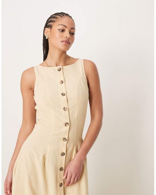 ASOS Natural Asos Design Tall Slash Neck Button Down Waistcoat Maxi Dress