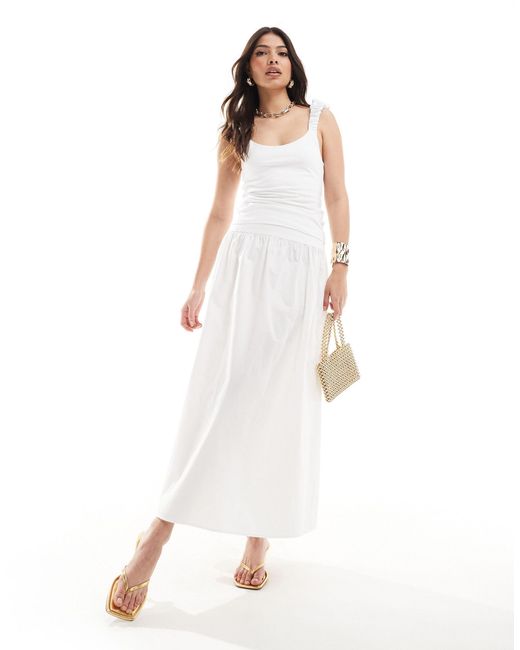 French Connection White Tank Top With Ruched Strap Detail